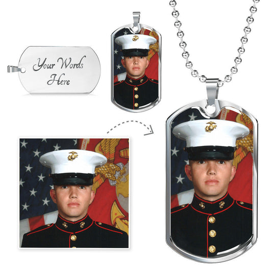 Keepsake Personalized Luxury Dog Tag Necklace with Military Bead Chain