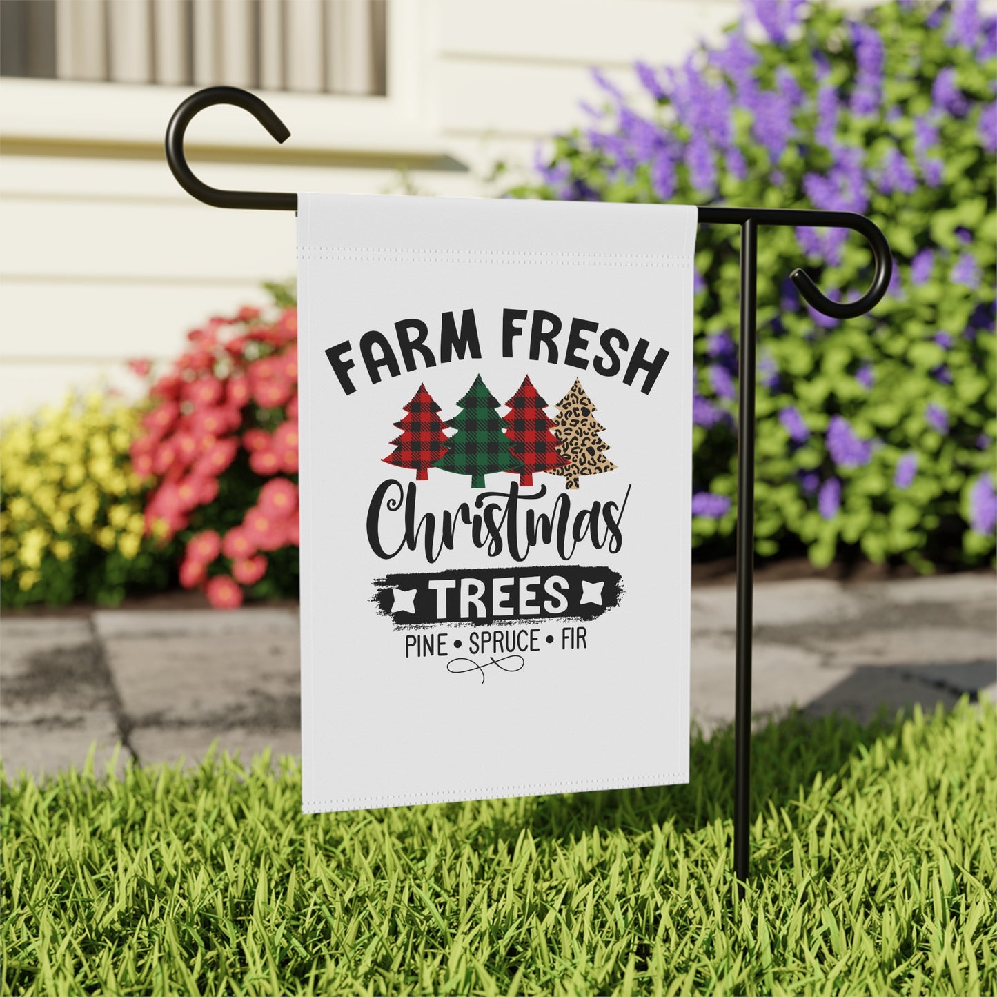 Farm Fresh Christmas Trees in Christmas Plaid Garden Banner